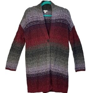 J Jill Cardigan Sweater Women Purple Ombre Stripe Knit Button Fall Cozy Soft   S